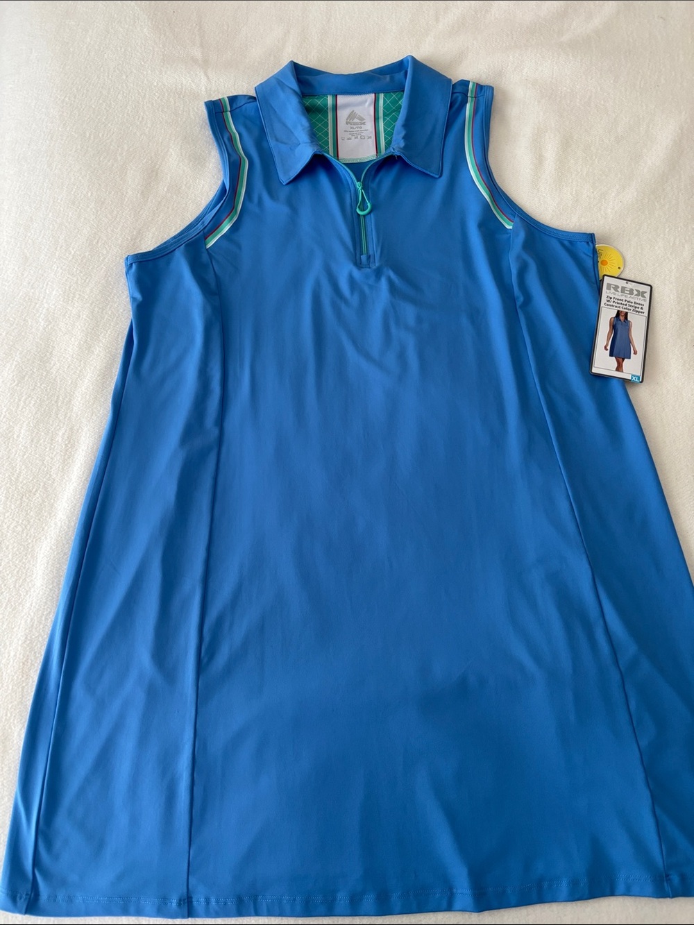 RBX, XL/TG, Sleeveless Zip Polo Dress in Blue with Lime Trim NWT